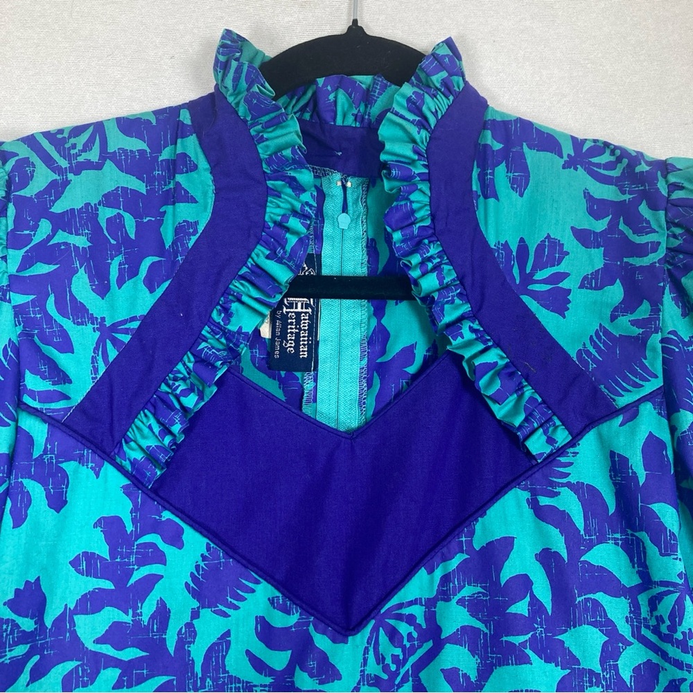 Hawaiian Heritage Women’s Sheath Dress 3/4 Raglan Sleeves Green Purple Sz6 - Picture 3 of 16